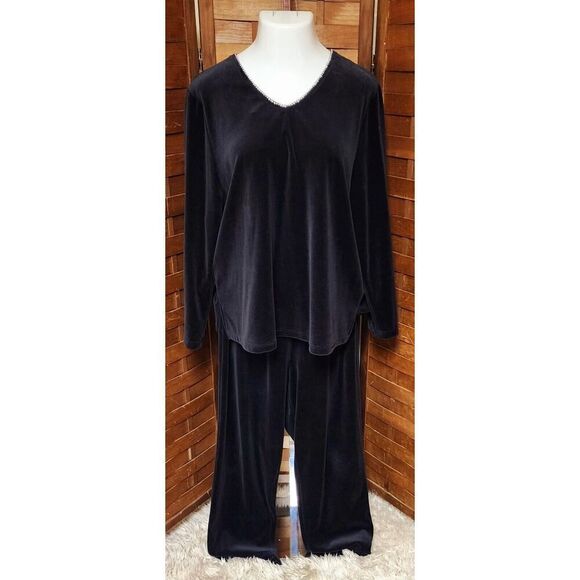 Hot Cotton Marc Ware Women Black Size 1X Velvet Velour Relaxed Outfit Top Pants - Picture 2 of 6